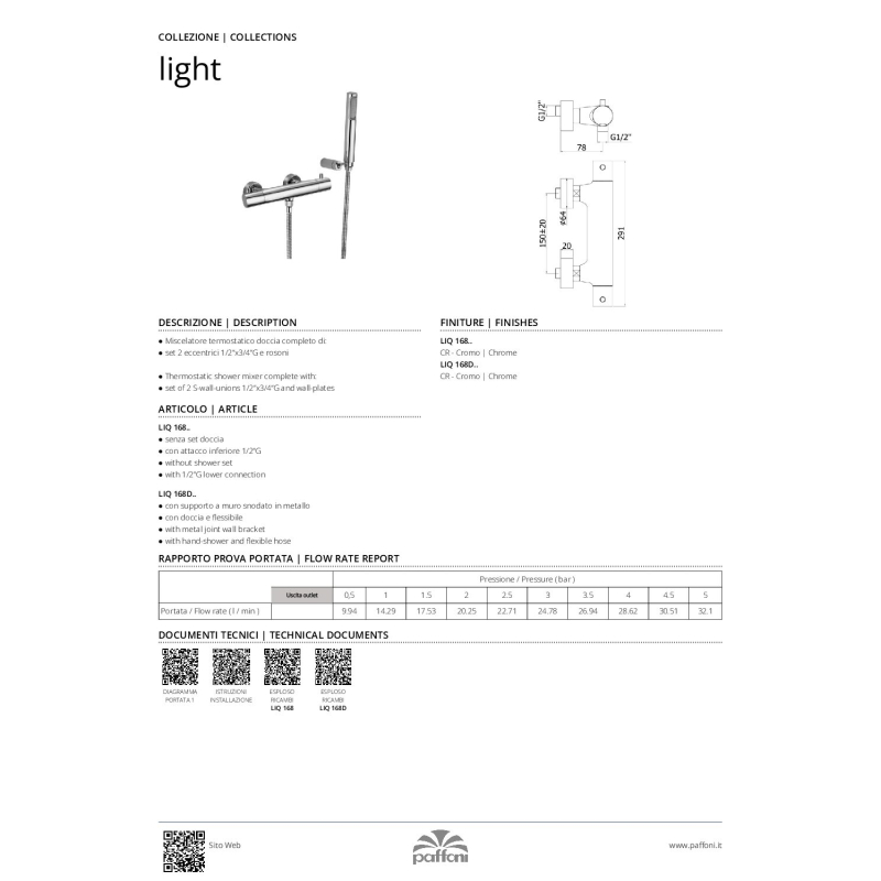 Bateria natryskowa ścienna termostat (korpus) Light złoty PAFFONI RUBINETTERIE LIQ168HG