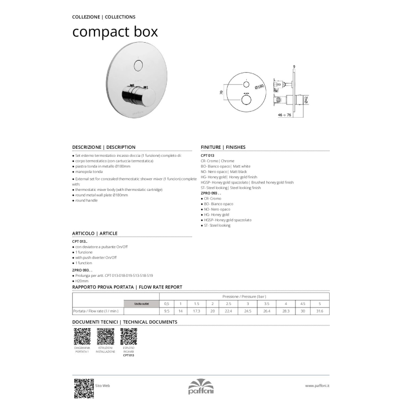Bateria podtynkowa termostatyczna 1-drożna Light złoty PAFFONI RUBINETTERIE CPT013HG