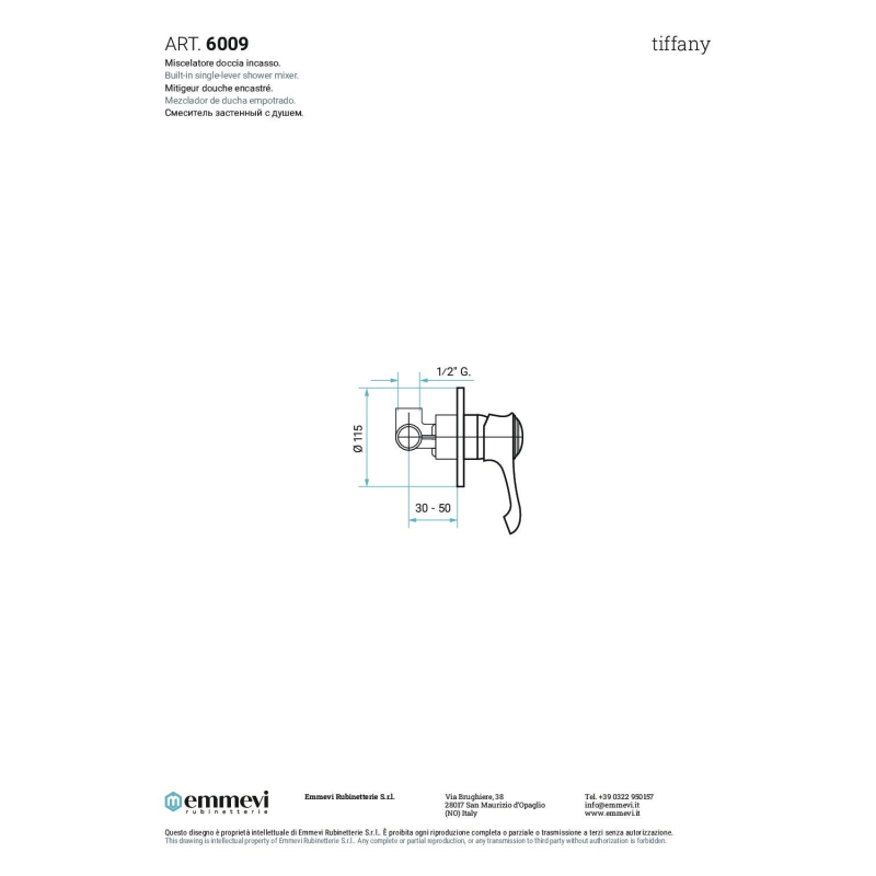 Bateria podtynkowa 1-drożna Tiffany stare złoto EMMEVI RUBINETTERIE 6009BR