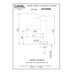 Bateria umywalkowa stojąca (bez korka) Tokyo Steel inox DANIEL RUBINETTERIE SSTX606