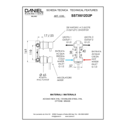 Bateria podtynkowa 2-drożna Tokyo Steel inox DANIEL RUBINETTERIE SSTX612D2