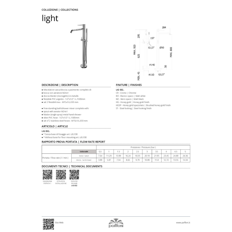 Bateria wannowa wolnostojąca Light różowe złoto PAFFONI RUBINETTERIE LIG032ROSE