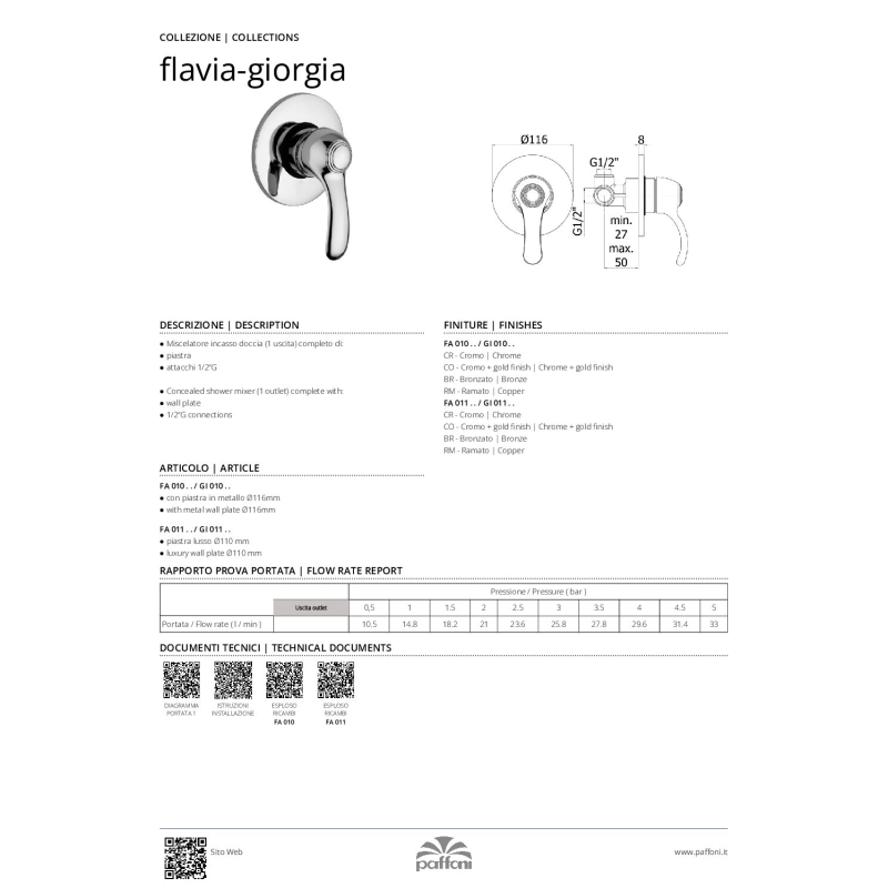 Bateria podtynkowa 1-drożna Flavia chrom/złoto PAFFONI RUBINETTERIE FA010CO