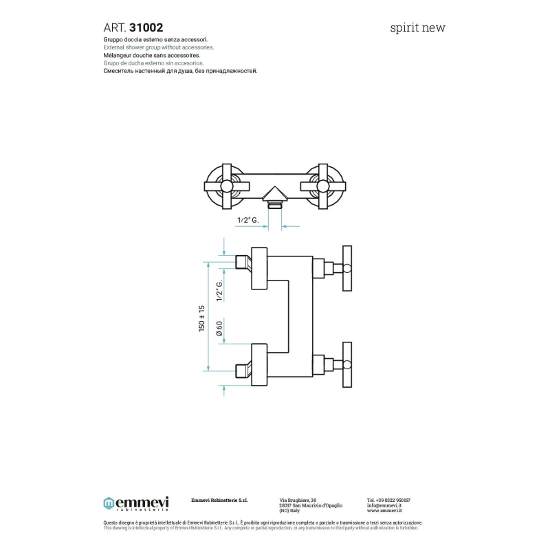 Bateria natryskowa ścienna (korpus) Spirit New czarny mat EMMEVI RUBINETTERIE 31002NO