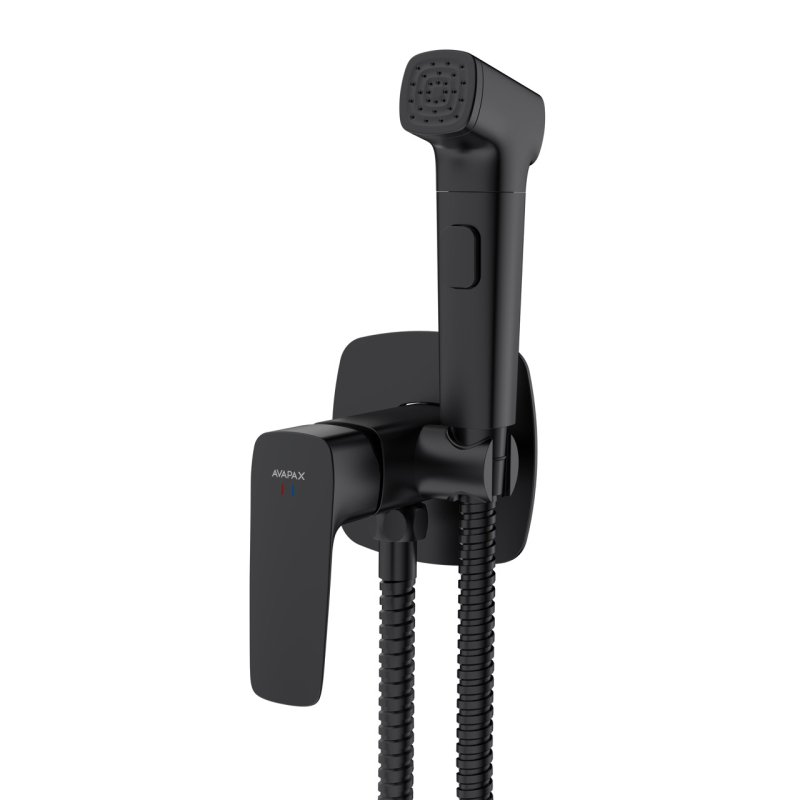 Bateria bidetowa podtynkowa z wężem i słuchawką typu bidetka Qanix czarny AVAPAX ABQA4113B1