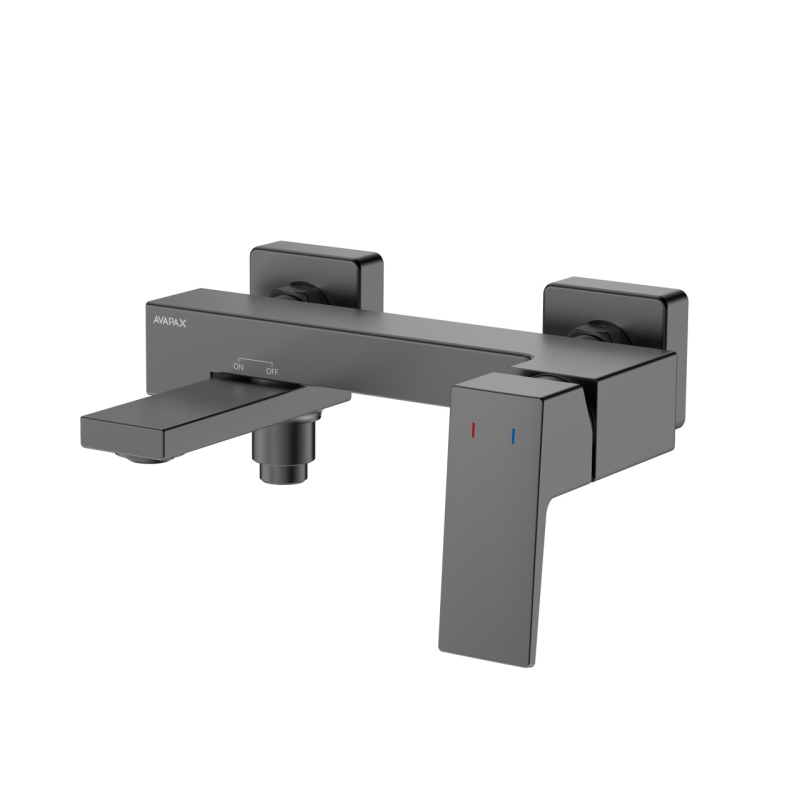 Bateria wannowa ścienna z przełącznikiem natrysku i ruchomą wylewką Vellano gun metal AVAPAX ABVE2114H1