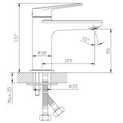 Bateria umywalkowa stojąca Lunepo chrom AVAPAX ABLU111111