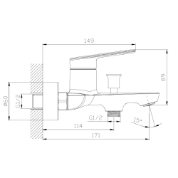 Bateria wannowa ścienna z przełącznikiem natrysku Trixan AVAPAX ABTR211111