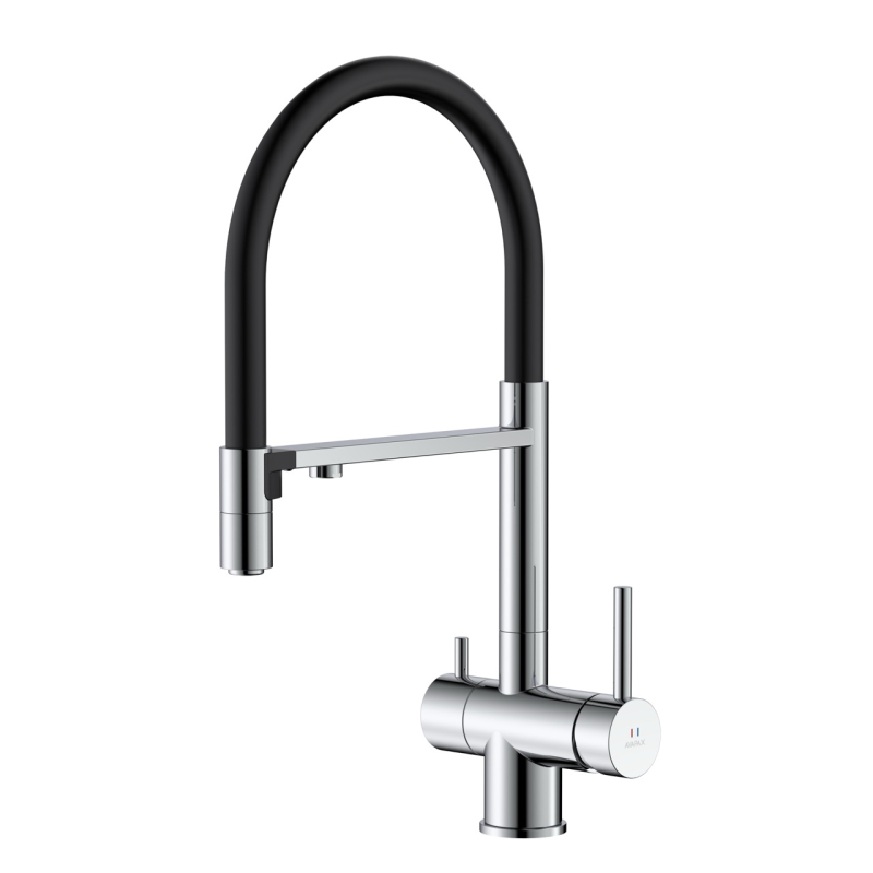 Bateria kuchenna z elastyczną wylewką i podłączeniem do filtra wody, dwa rodzaje strumienia Dapur chrom AVAPAX ABDA7517F1