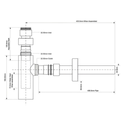 Syfon umywalkowy butelkowy dekoracyjny 11/4x32 bez spustu stal szczotkowana MCALPINE CA32EU-SN