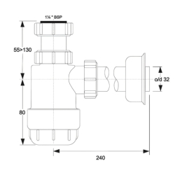 Syfon umywalkowy butelkowy niski 11/4x32mm bez spustu MCALPINE HC2