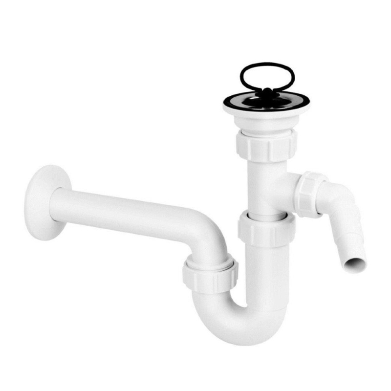 Syfon umywalkowy rurowy 11/4x32mm z sitem ze stali nierdzewnej, korek guma i podł. do pralki/zmywarki MCALPINE HC4PF-32WM+HC15B