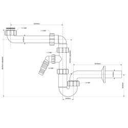 Syfon umywalkowy rurowy 11/4x32mm ,bez spustu z przedłużką i podłączeniem pod pralkę MCALPINE HC4PF-32SPSW