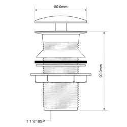 Spust umyw. dekoracyjny 11/4x60mm z małą nakrętką bez przelewu chrom MCALPINE DWU60CB