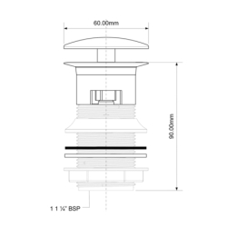 Spust umyw. dekoracyjny 11/4x60mm z małą nakrętką z przelewem chrom MCALPINE DW60CB