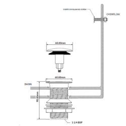 Spust umyw.klik-klak dekoracyjny 11/4x60mm z małą nakrętką bez przelewu chrom MCALPINE CWU60CB