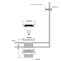 Spust umyw.klik-klak dekoracyjny 11/4x60mm z małą nakrętką bez przelewu satyna MCALPINE CWU60SC