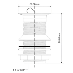 Spust umyw.klik-klak dekoracyjny 11/4x60mm z małą nakrętką bez przelewu chrom MCALPINE CWU60SPCB
