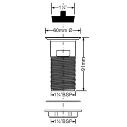 Spust umywalkowy 11/2x91x60mm z korkiem gumowym ,z przelewem MCALPINE BSW1