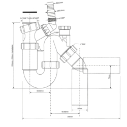 Syfon zlewozmywakowy rurowy 11/2x50mm z podłą.pralki lub zmywarki, napowietrznikiem bez spustu MCALPINE TP31VW50