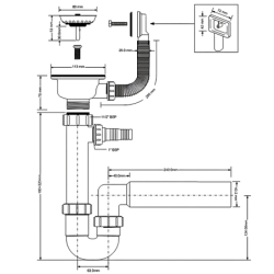 Syfon zlewozmywakowy rurowy 3,5x50mm z podłączeniem do pralki lub zmywarki, spust z przelewem MCALPINE HC7+FSW50PR
