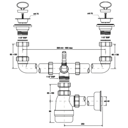 Syfon zlewozmywakowy butelkowy podwójny 11/2x40mm z podłączeniem pralki lub zmywarki MCALPINE CDBAWW-P