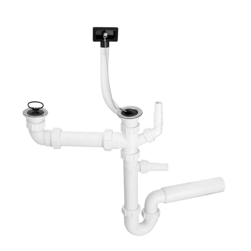 Syfon zlewozmywakowy rurowy podwójny 11/2x50mm z podłączeniem pralki i zmywarki, przelew MCALPINE HC7+DO2-U