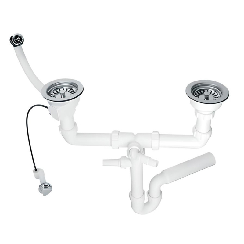 Syfon zlew.rurowy podwójny 3,5x50mm z podłą.pralki lub zmywarki,spust z mech.automatycznym, przelew MCALPINE HC7HC12-POL2-25