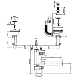 Syfon zlew.rurowy podwójny 3,5x50mm z podłą.pralki lub zmywarki,spust z mech.automatycznym, przelew MCALPINE HC7HC12-POL2-25