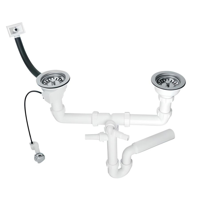 Syfon zlew.rurowy podwójny 3,5x50mm z podłą.pralki lub zmywarki,spust z mech.automatycznym, przelew MCALPINE HC7HC12R-POL2