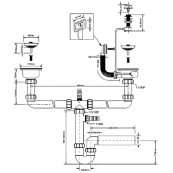 Syfon zlew.rurowy podwójny 3,5x50mm z podłą.pralki lub zmywarki,spust z mech.automatycznym, przelew MCALPINE HC7HC12R-POL2