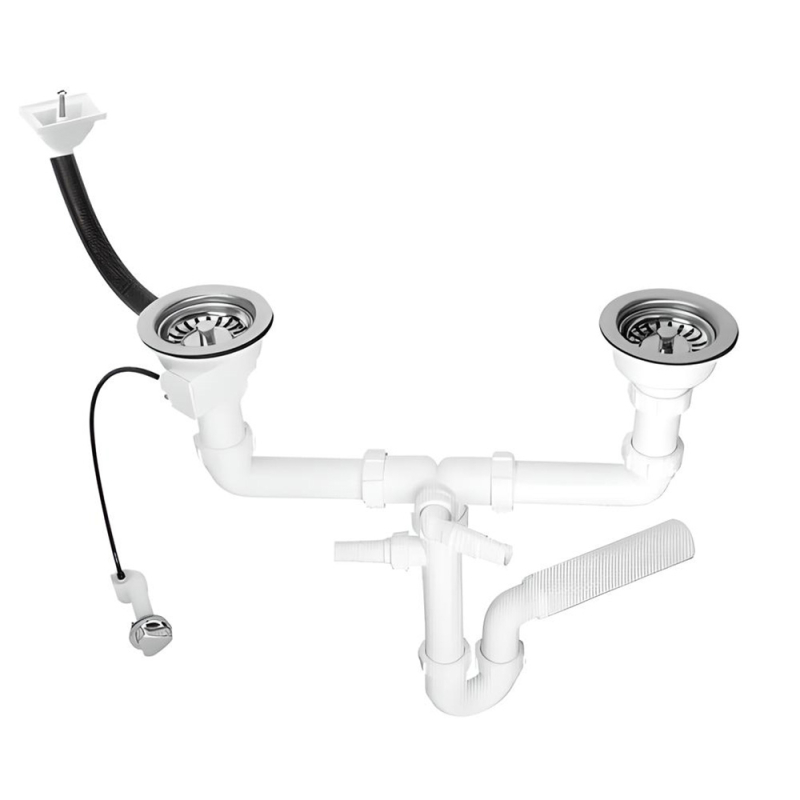 Syfon zlew.rurowy podwójny 3,5x50mm z podłą.pralki lub zmywarki,spust z mech.automatycznym MCALPINE HC7HC12DR-POL2