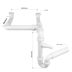 Syfon zlew.rurowy podwójny11/2x50mm z podłą.pralki lub zmywarki bez spustu MCALPINE HC7-SSK-POL