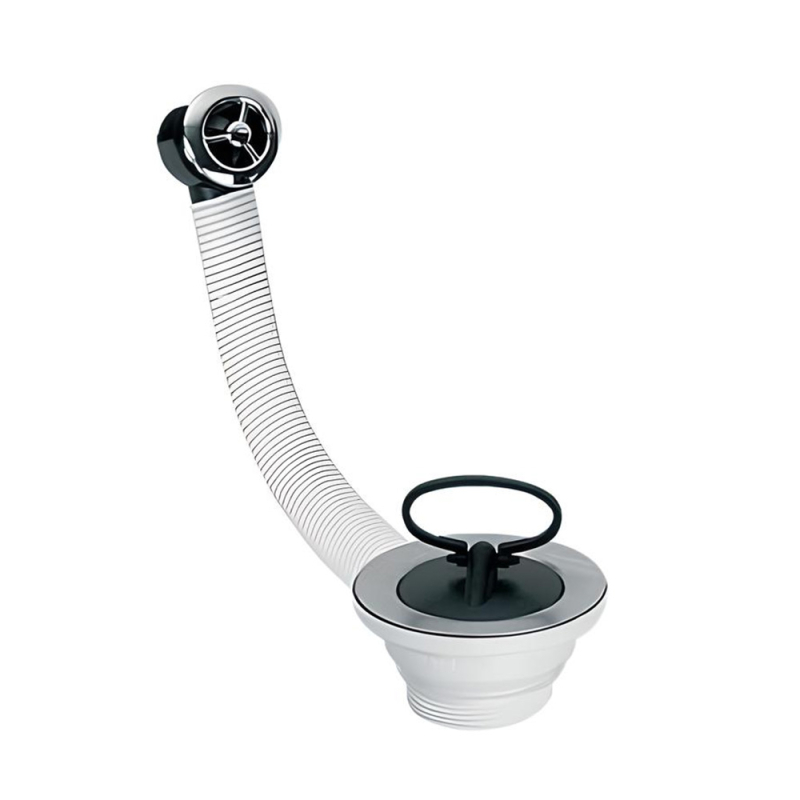 Spust zlewozmywakowy 11/2x40mm z sitem ze stali nierdzewnej i korkiem gumowym z uchwytem, przelew okrągły MCALPINE HC17CPHP-15