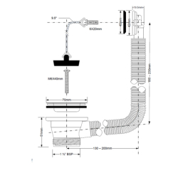Spust zlewozmywakowy 11/2x40mm z sitem ze stali nierdzewnej i korek guma i łańcuszkiem, przelew prostokątny MCALPINE HC17PR
