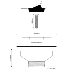 Spust zlewozmywakowy 11/2x113mm z sitem ze stali nierdzewnej i korkiem gumowym MCALPINE SW45RP
