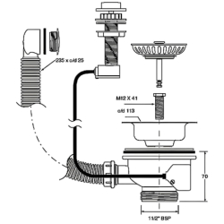 Spust zlewozmywakowy 11/2x70mm z mechanizmem automatycznym, przelew okrągły MCALPINE PUFS70-CP-25