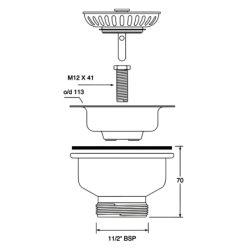 Spust zlewozmywakowy 11/2x113mm z sitkiem wyciąganym ze stali nierdzewnej MCALPINE BSW50P-POL