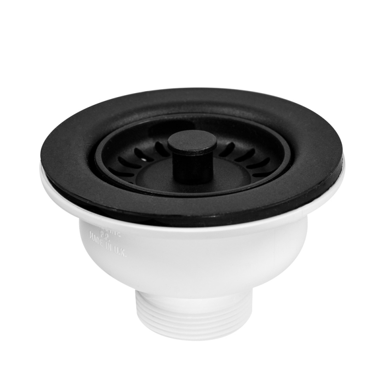 Spust zlewozmywakowy 11/2x113mm z sitkiem wyciąganym ze stali nierdzewnej, przelew okrągły czarny mat MCALPINE BSW50P-POL-MB