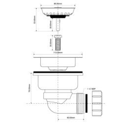 Spust zlewozmywakowy odejście poziome 11/2x113mm z sitkiem wyciąganym ze stali nierdzewnej MCALPINE HC162-SS