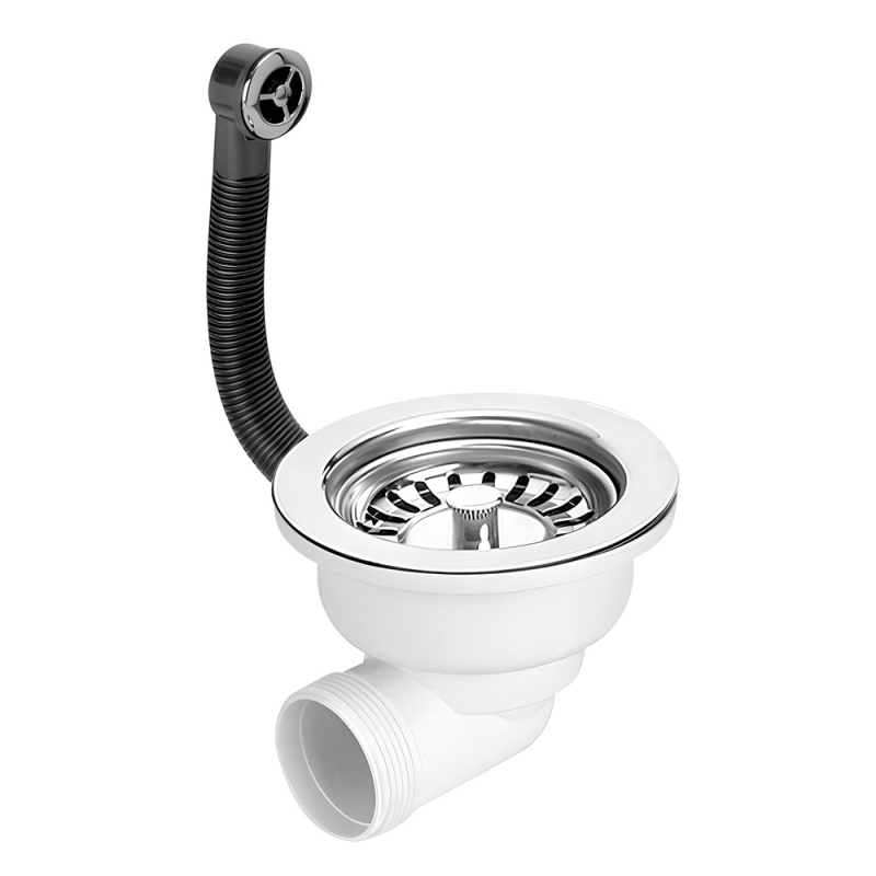 Spust zlewozmywakowy odejście poziome 11/2x113mm z sitko wyciągane ze stali nierdzewnej, przelew okrągły MCALPINE HC162-SS-B-25