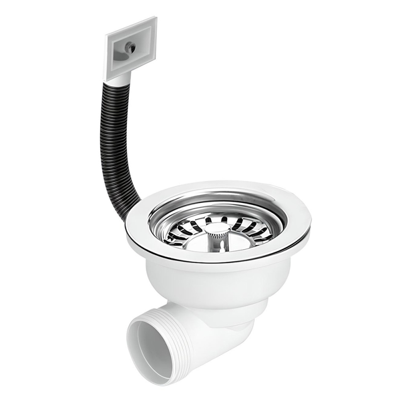 Spust zlewozmywakowy odejście poziome 11/2x113mm z sitko wyciągane ze stali nierdzewnej, przelew prostokątny MCALPINE HC162R-FS