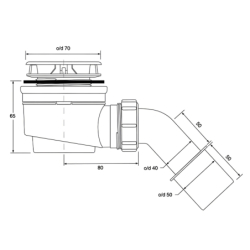 Syfon brodzikowy niski wys.65mm z odejściem 40/50mm czyszczony od góry ,pokrywa stal nierdzewna 70mm MCALPINE HC252570B