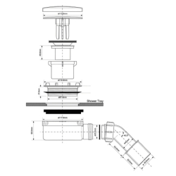 Syfon brodzikowy niski wys.60mm z odejściem 40/50mm czyszczony od góry ,pokrywa biała 113mm MCALPINE HC2730LWHN-PB