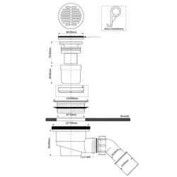 Syfon brodzikowy wys.80mm z odejściem 40/50mm czyszczony od góry ,pokrywa mosiądz chrom 113mm MCALPINE HC27-CPB