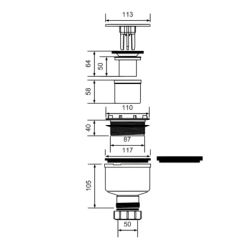 Syfon brodzikowy wys.105mm z odejściem 50mm czyszczony od góry ,pokrywa abs chrom MCALPINE ST9038-CCP