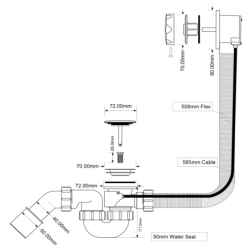 Zestaw odpływowo-przelewowy wannowy z odejściem 40/50mm,z mechanizmem autom.1000mm pokrętło abs biały MCALPINE HC31M-WH