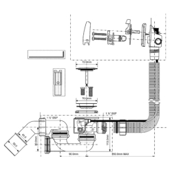 Zestaw odpływ-przel. wannowy z odejściem 40/50mm z mech.napełn. chrom l-1000mm MCALPINE HCN3100CB1M-15MM