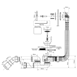 Syfon wannowy automatyczny, pokrętło mosiądz chrom mcslim , przelew l-1000 mm MCALPINE MP31SSF-CBSQ-1M