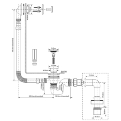 Zestaw odpływ-przelew.wannowy klik-klak dekoracyjny zewn.z odejściem 40/50mm MCALPINE BRASSTRAP-50-CB